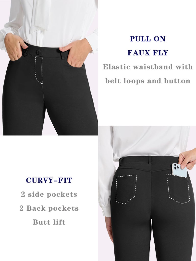 Tapata Women's 26''/28''/30''/32''/34'' Stretchy Straight Dress Pants with Pockets Tall, Petite, Regular for Office Work Business 34", Black, M - Image 4